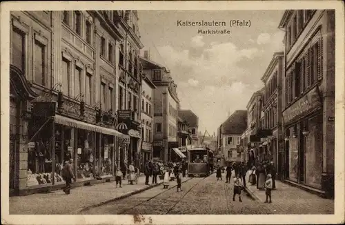 Ak Kaiserslautern in Rheinland Pfalz, Marktstraße, Geschäft H. Litzius, J. Weber & Sohn, Straßenbahn