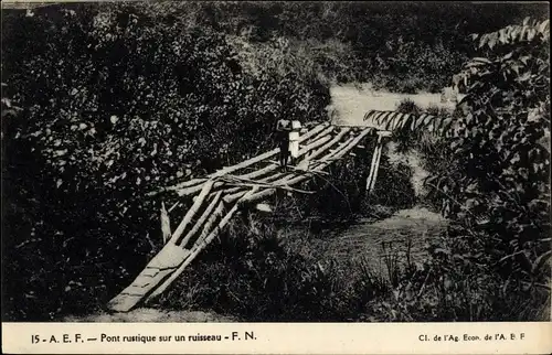 Ak Gabun Französisch Äquatorialafrika, Pont rustique sur un ruisseau, Brücke