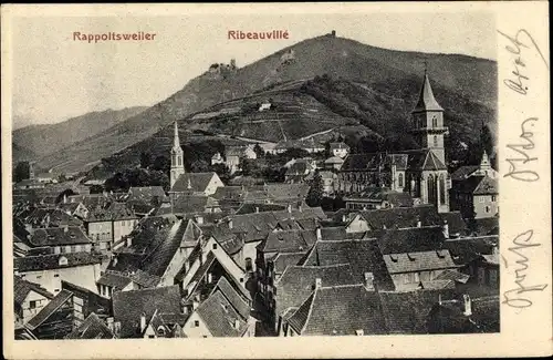 Ak Ribeauvillé Rappoltsweiler Elsass Haut Rhin, Kirchen, Blick über die Dächer der Stadt