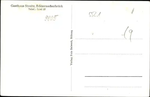 Ak Echternacherbrück Rheinland Pfalz, Eifeler Hof, Gasthaus Streitz, Panorama vom Ort