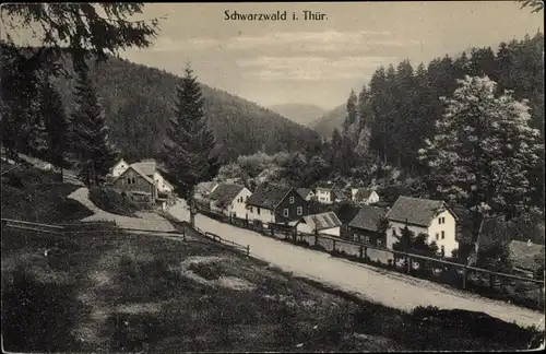 Ak Schwarzwald Luisenthal in Thüringen, Panoramaansicht von Ortschaft und Umgebung, Straßenblick