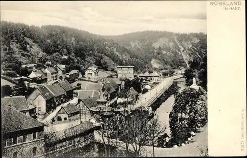 Ak Rübeland Oberharz am Brocken, Panoramaansicht von Ortschaft und Umgebung, Brücke, Fachwerkhaus