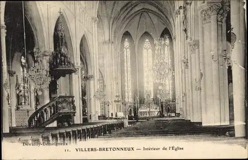 Ak Villers Bretonneux Somme, Intérieur de l'Église, Inneres der Kirche