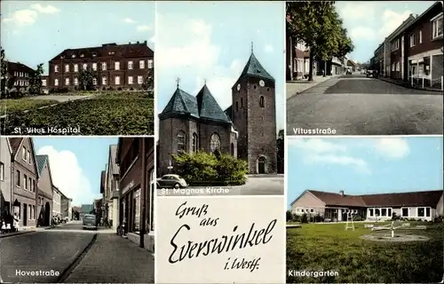 Ak Everswinkel in Nordrhein Westfalen, Ansichten, Vitushospital, Vitusstraße, Kindergarten, Kirche