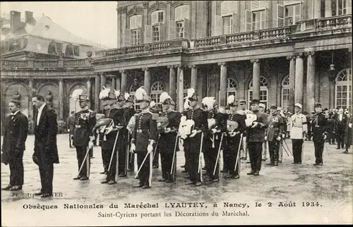 Ak Nancy Lothringen Meurthe et Moselle, Obsèques Nationales du Maréchal Lyautey 1934, Saint Cyriens