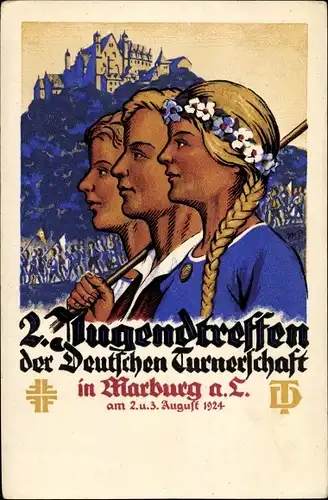 Künstler Ak Marburg an der Lahn, 2. Jugendtreffen der Deutschen Turnerschaft 1924