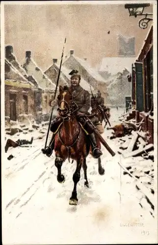 Künstler Ak Ungewitter, Hugo, Deutscher Soldat in Uniform auf einem Pferd, I. WK, RPH