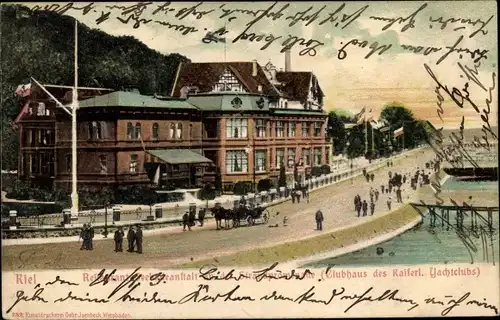 Relief Ak Kiel Schleswig Holstein, Seebadeanstalt, Strandpromenade, Clubhaus des Kaiserl. Yachtclubs