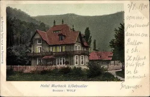 Ak Murbach Elsass Haut Rhin, Hotel Wolf, Außenansicht