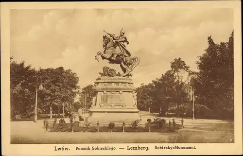 Ak Lwów Lemberg Ukraine, Pomnik Sobieskiego, Sobiesky Monument