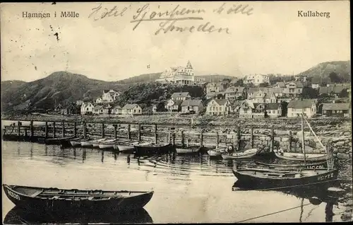 Ak Mölle Schweden, Hafenpartie, Kullaberg, Teilansicht der Stadt