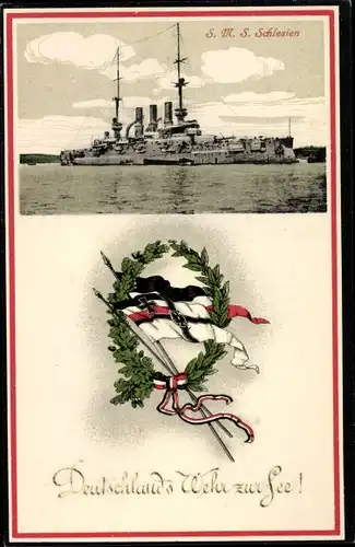 Ak Deutsches Kriegsschiff, SMS Schlesien, Kaiserliche Marine