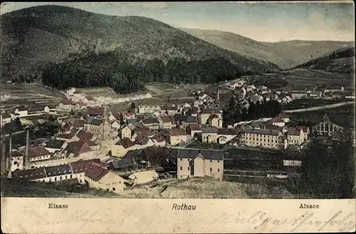 Ak Rothau Elsass Bas Rhin, St. Nikolaus Kirche, Panorama vom Ort