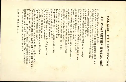 Künstler Ak Fables de Lafontaine, Gustave Doré, Le Chartier embourbé, Heuwagen