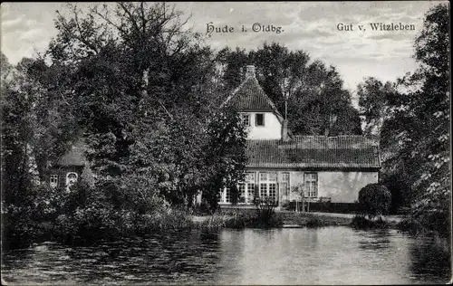 Ak Hude Oldenburg, Gut von Witzleben, Wasserseite