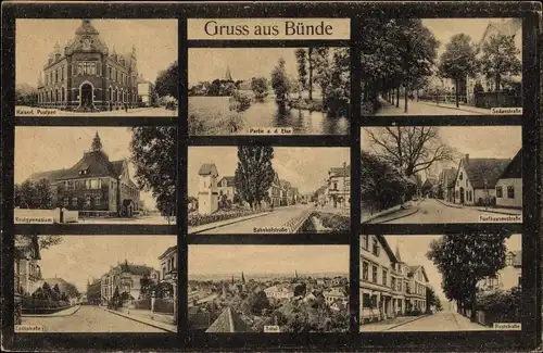 Ak Bünde in Ostwestfalen, Postamt, Realgymnasium, Eschstraße, Poststraße, Sedanstraße