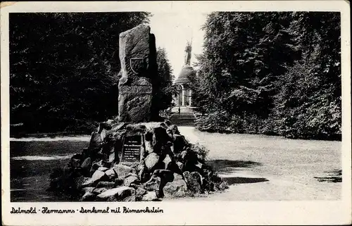 Ak Detmold in Nordrhein Westfalen, Hermannsdenkmal mit Bismarckstein