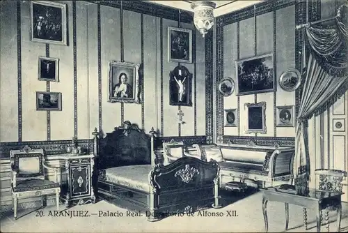Ak Aranjuez Madrid Spanien, Palacio Real, Dormitorio de Alfonso XII.