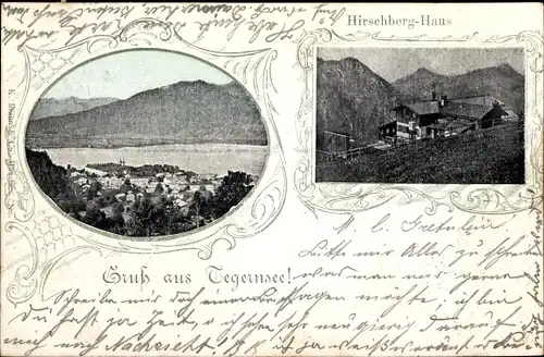 Passepartout Ak Tegernsee in Oberbayern, Hirschberg Haus, Blick über die Dächer der Stadt