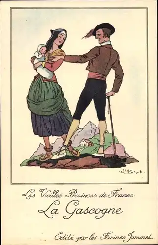 Künstler Ak Droit, Jean, Les Vieilles Provinces de France, la Gascogne, Mann und Frau in Trachten