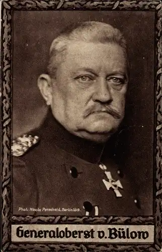 Passepartout Ak Generaloberst Karl von Bülow, Portrait in Uniform, Orden, Wohlfahrtskarte