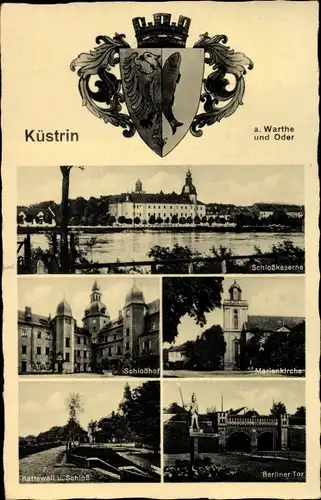 Wappen Ak Kostrzyn nad Odrą Cüstrin Ostbrandenburg, Schlosskaserne, Schlosshof, Marienkirche