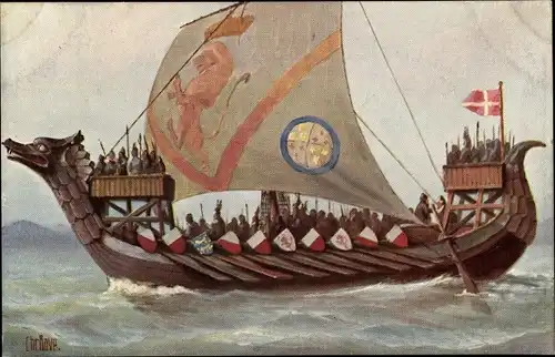 Künstler Ak Rave, Chr., Marine Galerie 63, Skandinavisches Drachhenboot, 10. Jahrhundert