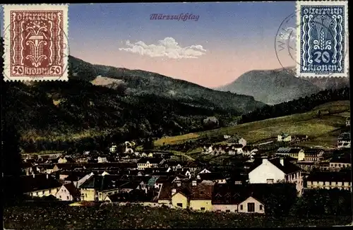 Ak Mürzzuschlag Steiermark, Totalansicht von der Ortschaft
