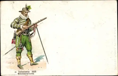 Künstler Ak Infanterie 1635, Mousquetaire, Französischer Musketier