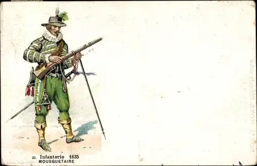 Künstler Ak Infanterie 1635, Mousquetaire, Französischer Musketier