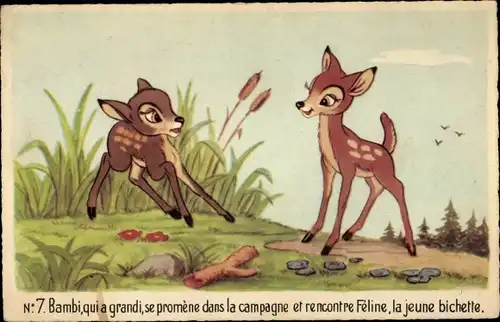 Künstler Ak Bambi, qui a grandi, se promène dans la campagne et rencontre Féline, la jeune bichette