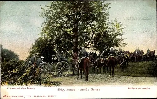 Ak Eidgenössische Armee, Armée Suisse, Artillerie en marche, Schweizer Soldaten