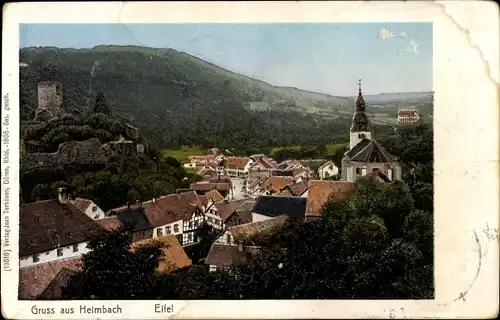 Leuchtfenster Ak Heimbach in der Eifel, Vogelschau auf den Ort, Kirche