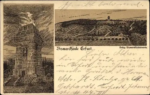 Litho Erfurt in Thüringen, Bismarcksäule, Umgebung