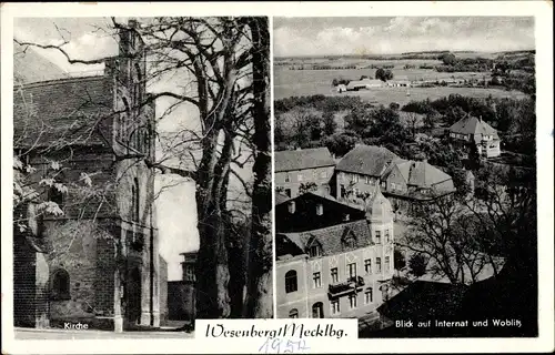 Ak Wesenberg Mecklenburg, Kirche, Blick auf Internat und Woblitz