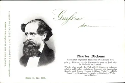 Ak Englischer Schriftsteller Charles Dickens, Portrait, Oliver Twist, Esser's Seifenpulver