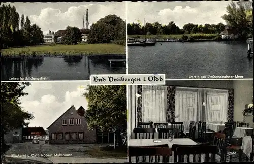 Ak Dreibergen Bad Zwischenahn, Robert Mahlmann Bäckerei u. Café, Lehrerfortbildungsheim