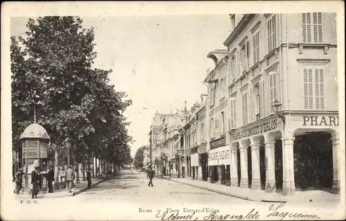 Ak Reims Marne, Place Drouet d'Erlon, Pharmacie, Straßenansicht