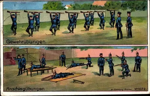 Künstler Ak Gewehrübungen, Anschlagübungen, Deutsche Soldaten