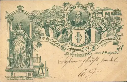 Ganzsachen Litho Kulmbach in Oberfranken, II. dt. akad. Turnbundfest 1897