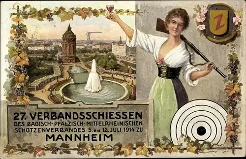Künstler Ak Mannheim in Baden Württemberg, 27. Verbandsschießen 1914