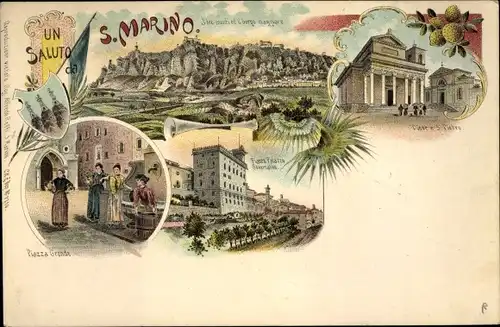 Litho San Marino, Piazza Grande, Pieve e S. Pietro I tre monti ed il burgo maggiore