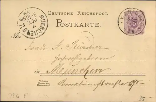 Vorläufer Ganzsachen Litho Lutherstadt Eisenach in Thüringen, Wartburg, 1889