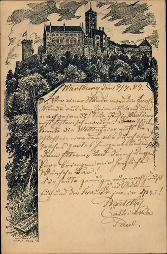 Ganzsachen Vorläufer Litho Lutherstadt Eisenach in Thüringen, Wartburg, 1889