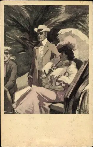 Künstler Ak Reznicek, Ferdinand von, Frau mit Schirm, Simplicissimus 