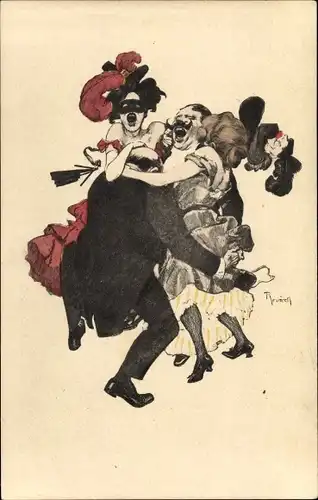 Künstler Ak Reznicek, Ferdinand von, Frauen, Männer, Dominomaske, Simplicissimus