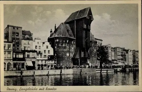 Ak Gdańsk Danzig, Langebrücke, Krantor, Teilansicht der Stadt