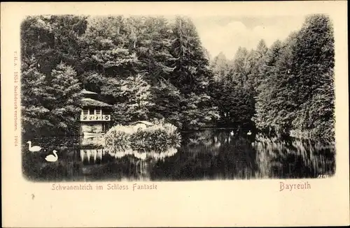 Ak Bayreuth in Oberfranken, Schwanenteich im Schloss Fantasie