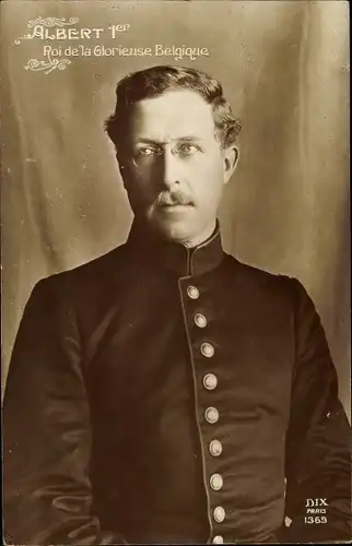 Ak König Albert I. von Belgien, Portrait, Brille