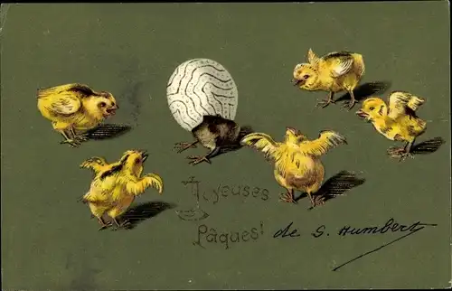 Präge Ak Joyeuses Pâques, Glückwunsch Ostern, Küken
